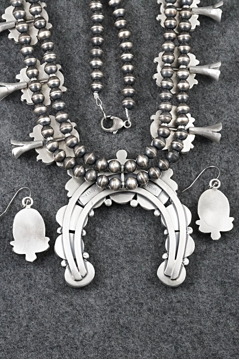 White Buffalo & Sterling Silver Squash Blossom Set - Paul Livingston