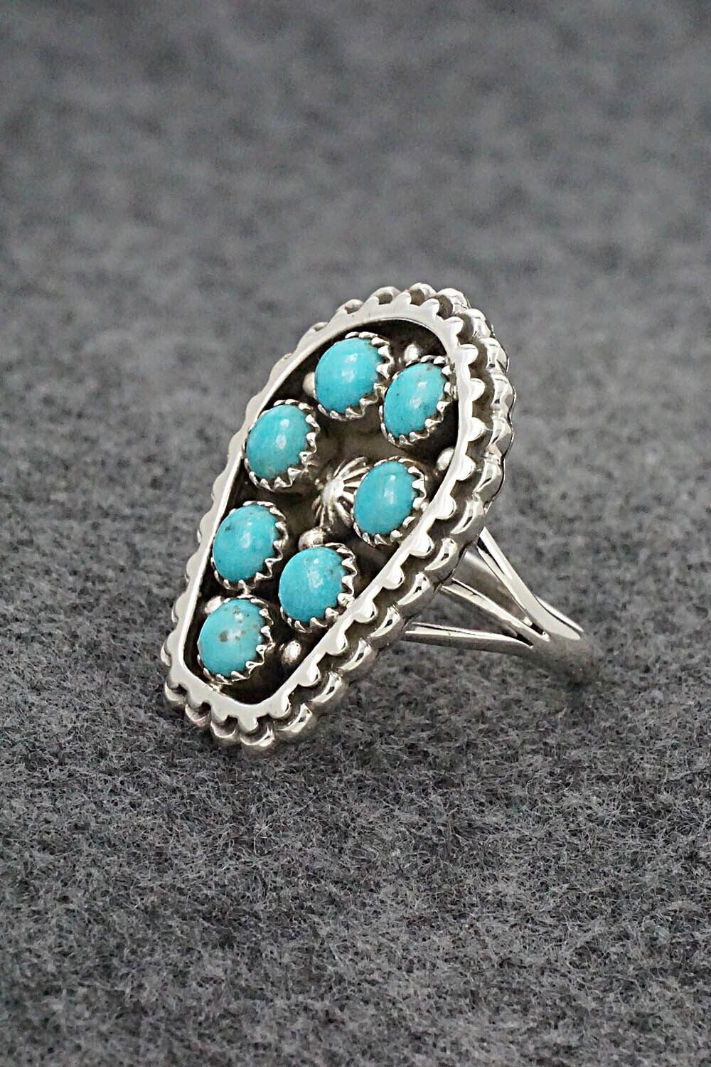 Turquoise & Sterling Silver Ring - Kenny Lonjose - Size 8.75