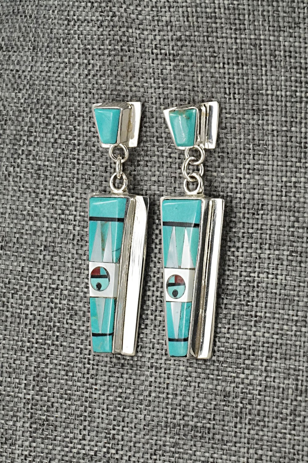 Multi Stone Inlay & Sterling Silver Earrings - Roland Edaakie