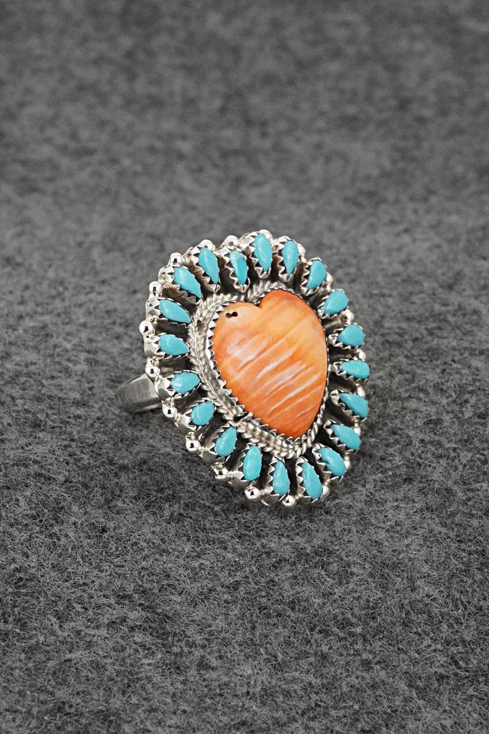 Turquoise, Spiny Oyster & Sterling Silver Ring - Elton James - Size 9