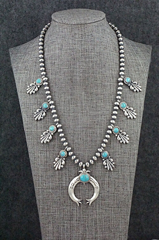 Turquoise & Sterling Silver Squash Blossom Necklace - Bobby Platero