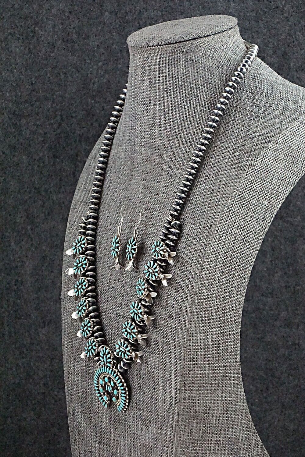 Turquoise & Sterling Silver Mini Squash Blossom Set - Lorena Peina