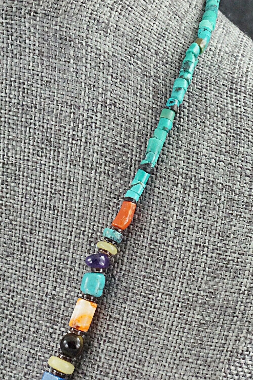 Multi-Stone & Sterling Silver Necklace 18" - Helen Tsosie