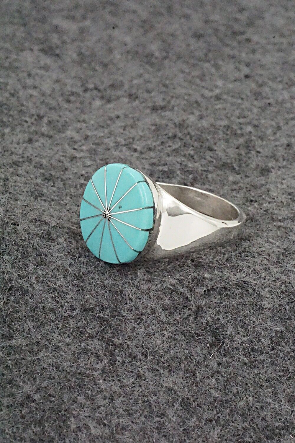 Turquoise & Sterling Silver Inlay Ring - Johnson Laweka - Size 9.5