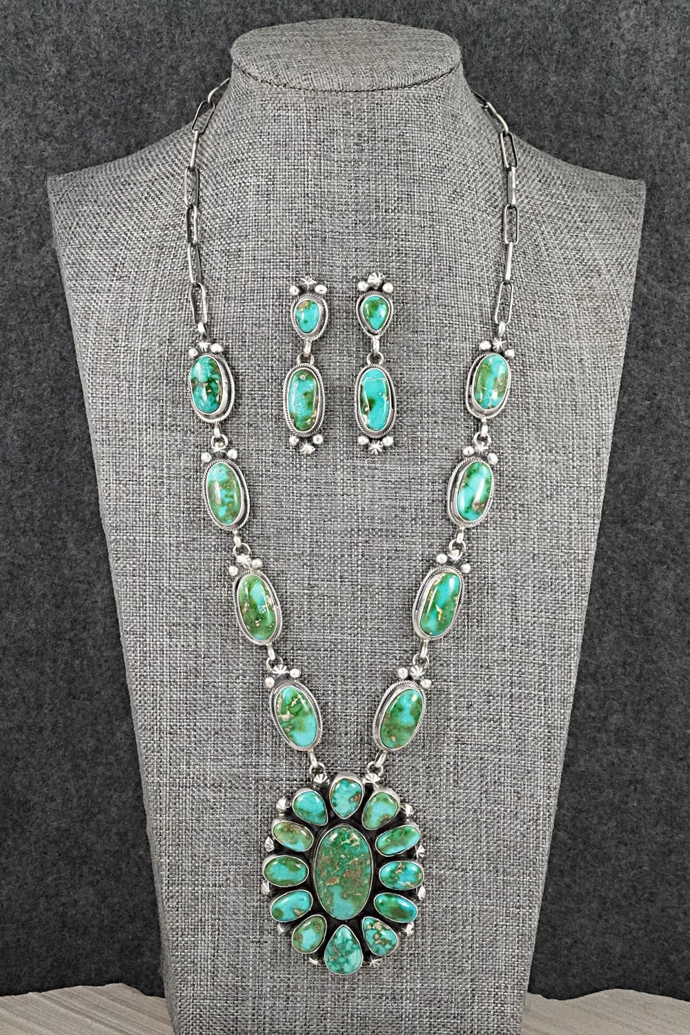 Turquoise & Sterling Silver Necklace and Earrings Set - Darrin Livingston