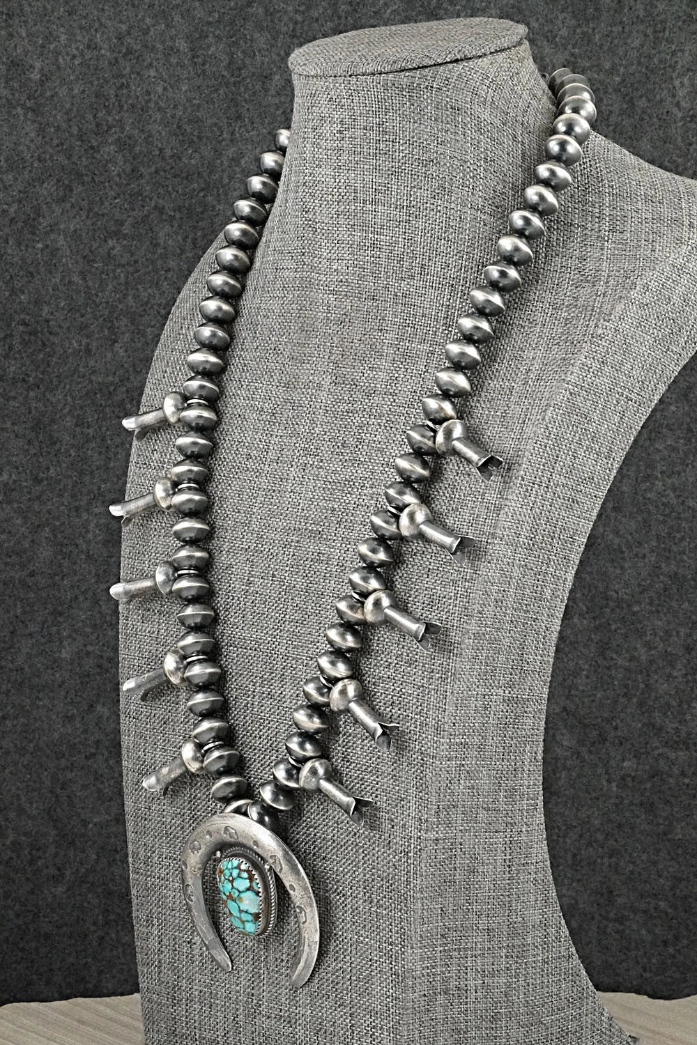 Turquoise & Sterling Silver Navajo Pearl Squash Blossom Necklace - Presley Haley