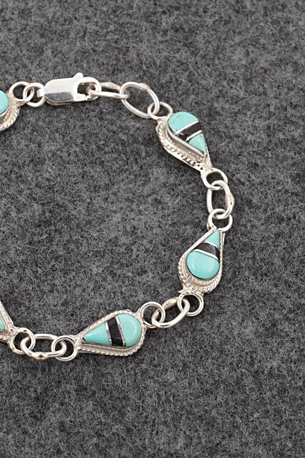 Turquoise, Onyx & Sterling Silver Link Bracelet - Terrance Panteah
