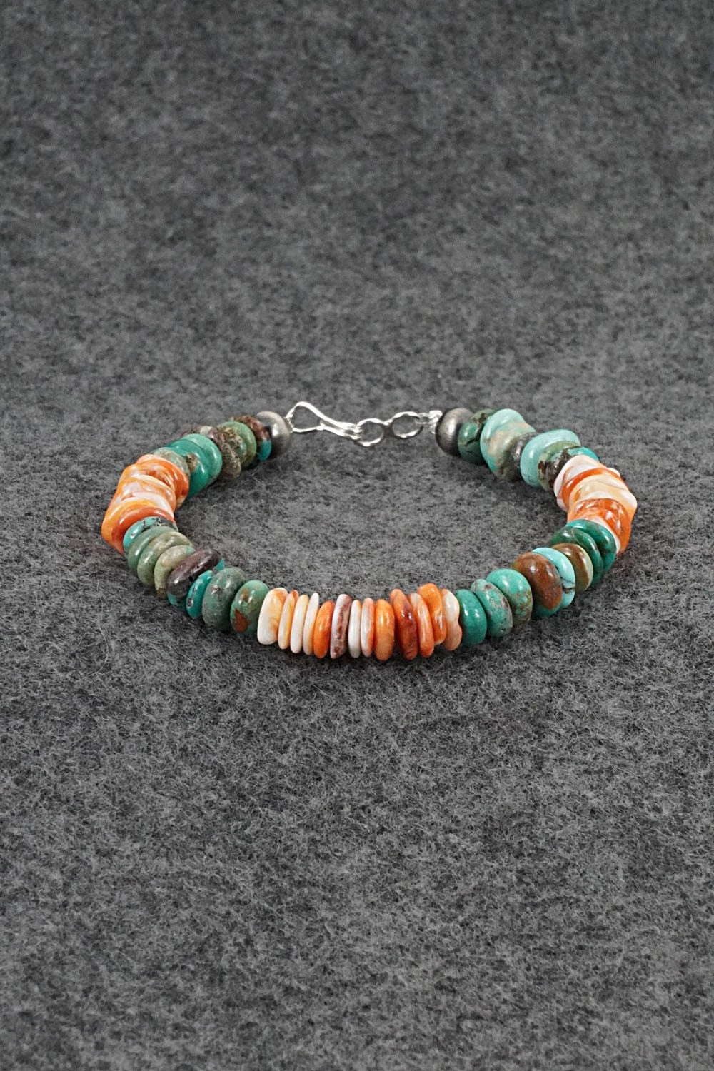 Turquoise, Spiny Oyster & Sterling Silver Bracelet - Doreen Jake