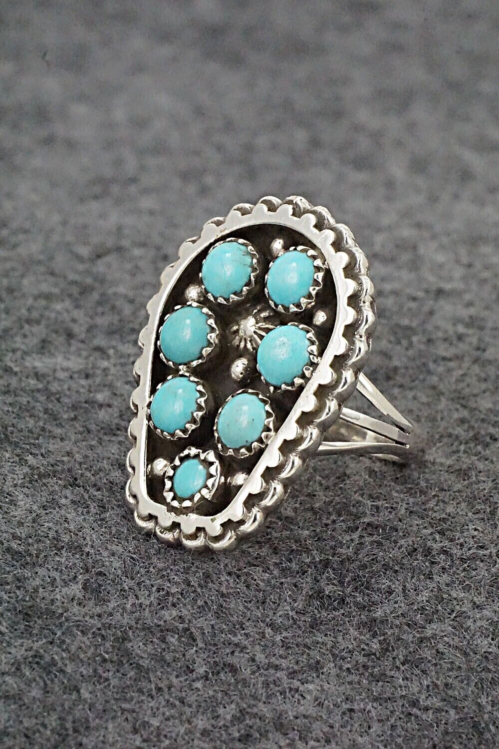 Turquoise & Sterling Silver Ring - Kenny Lonjose - Size 7