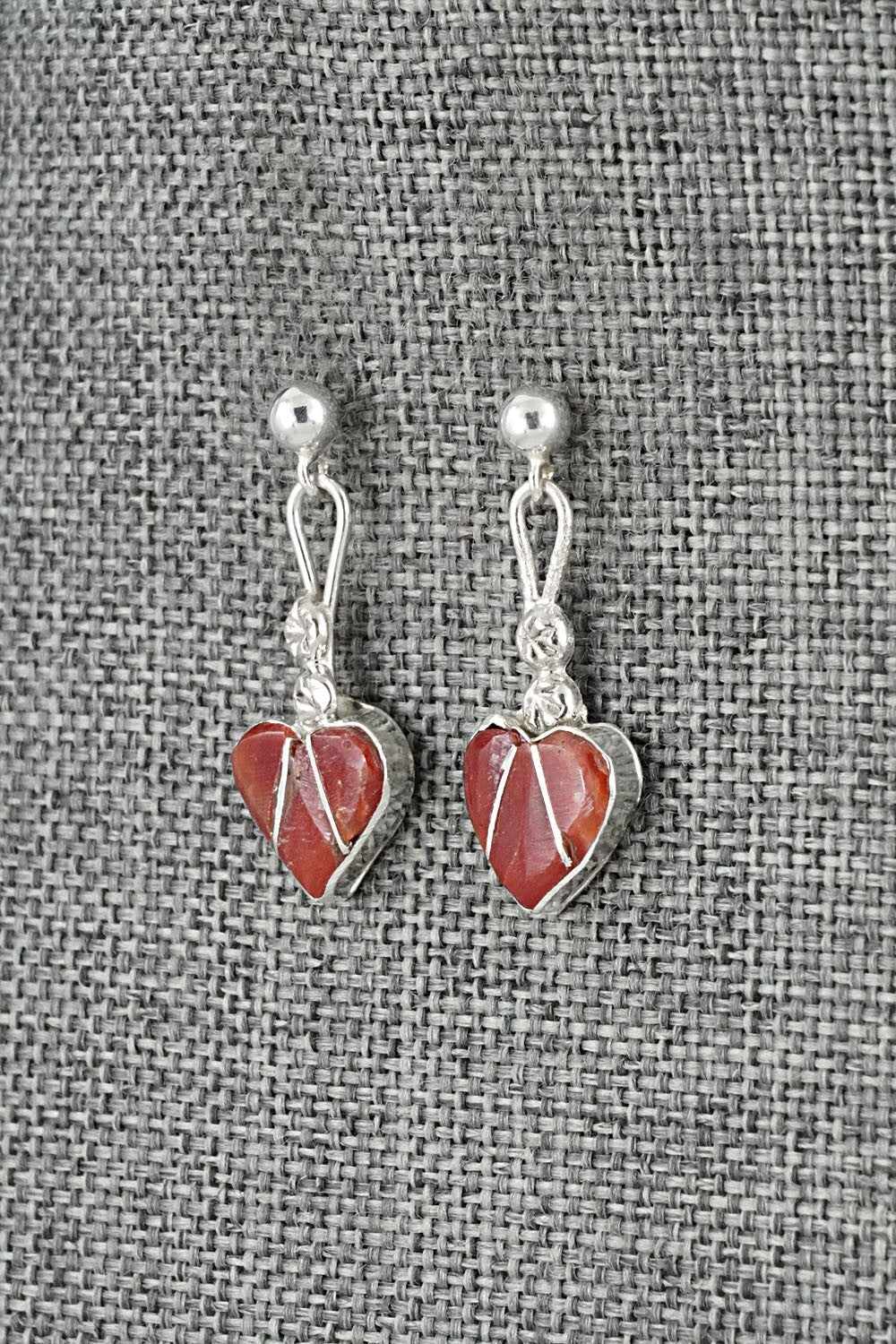Coral Inlay & Sterling Silver Earrings - Ola Eriacho