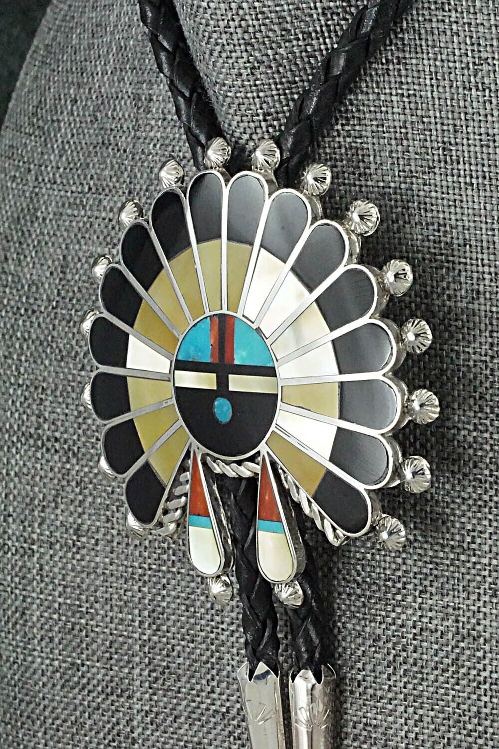 Multi-Stone & Sterling Silver Inlay Bolo Tie - April Unkestine