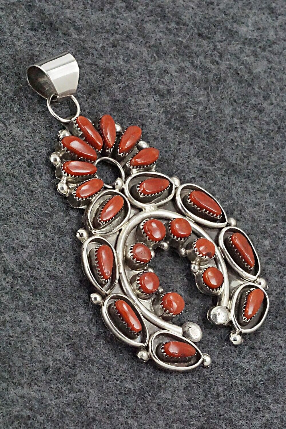 Coral & Sterling Silver Pendant - Vie Bobelu