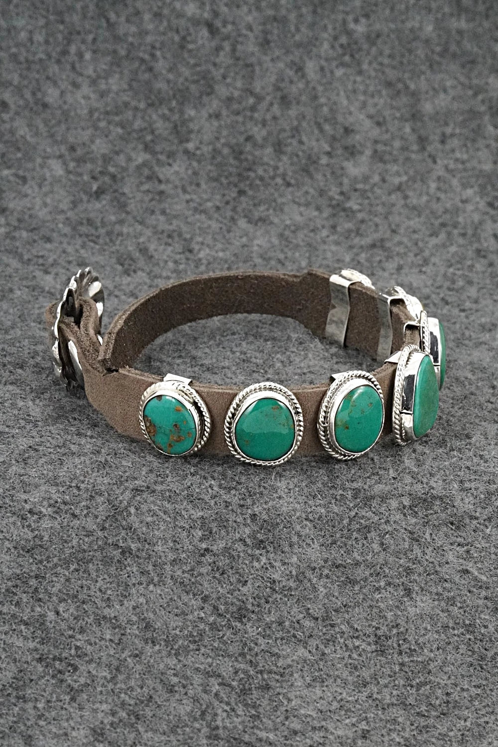 Turquoise, Sterling Silver & Leather Bracelet - Marlene Ramone