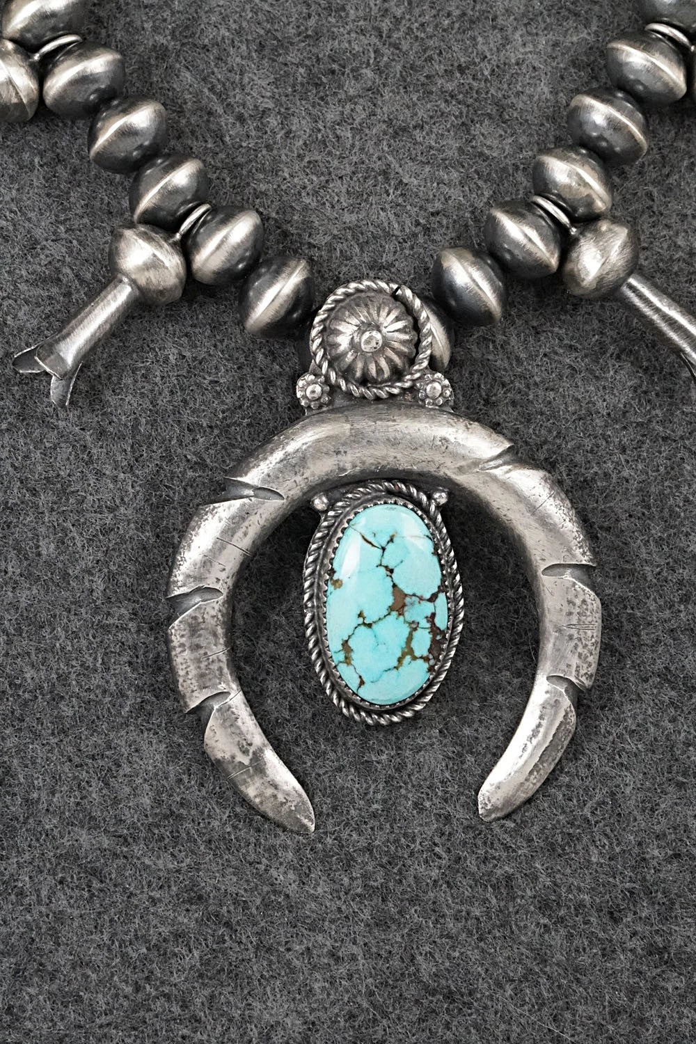Turquoise & Sterling Silver Squash Blossom Necklace - Preston Haley