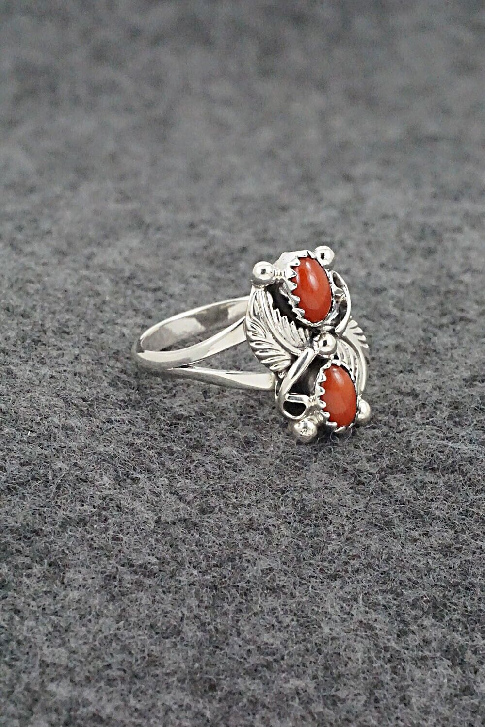 Coral & Sterling Silver Ring - Judy Largo - Size 7.5