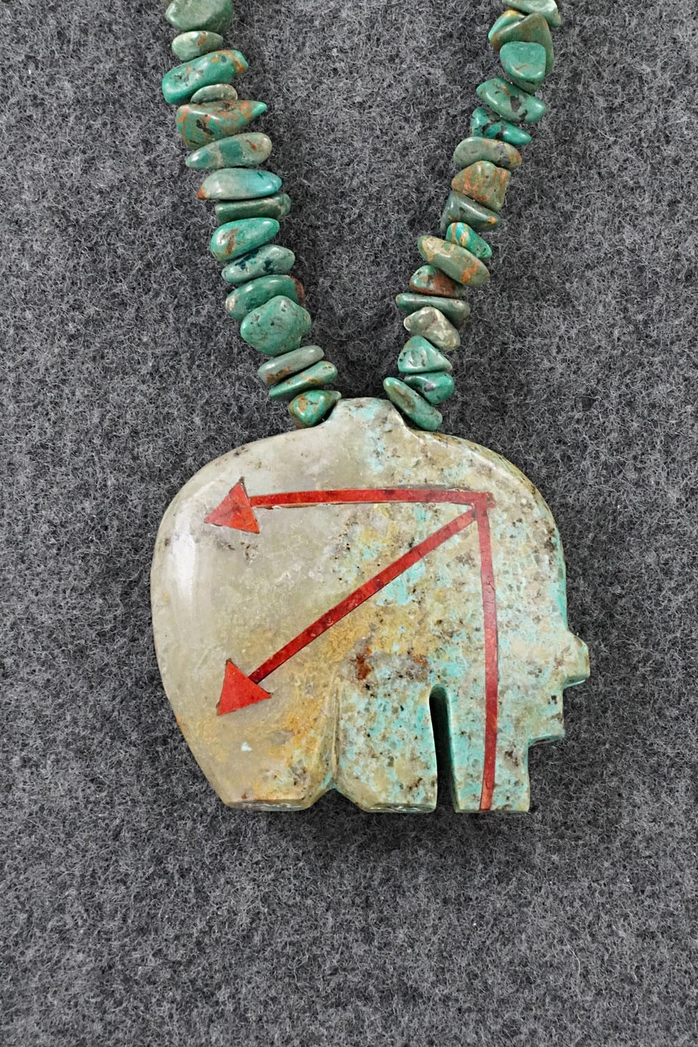 Turquoise Zuni Fetish Carving & Sterling Silver Necklace - Bernard Laiwakete