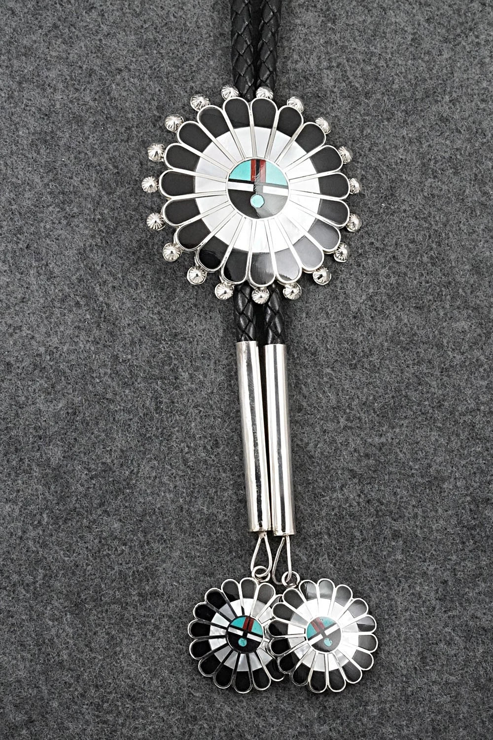 Multi-Stone & Sterling Silver Inlay Bolo Tie - April Unkestine