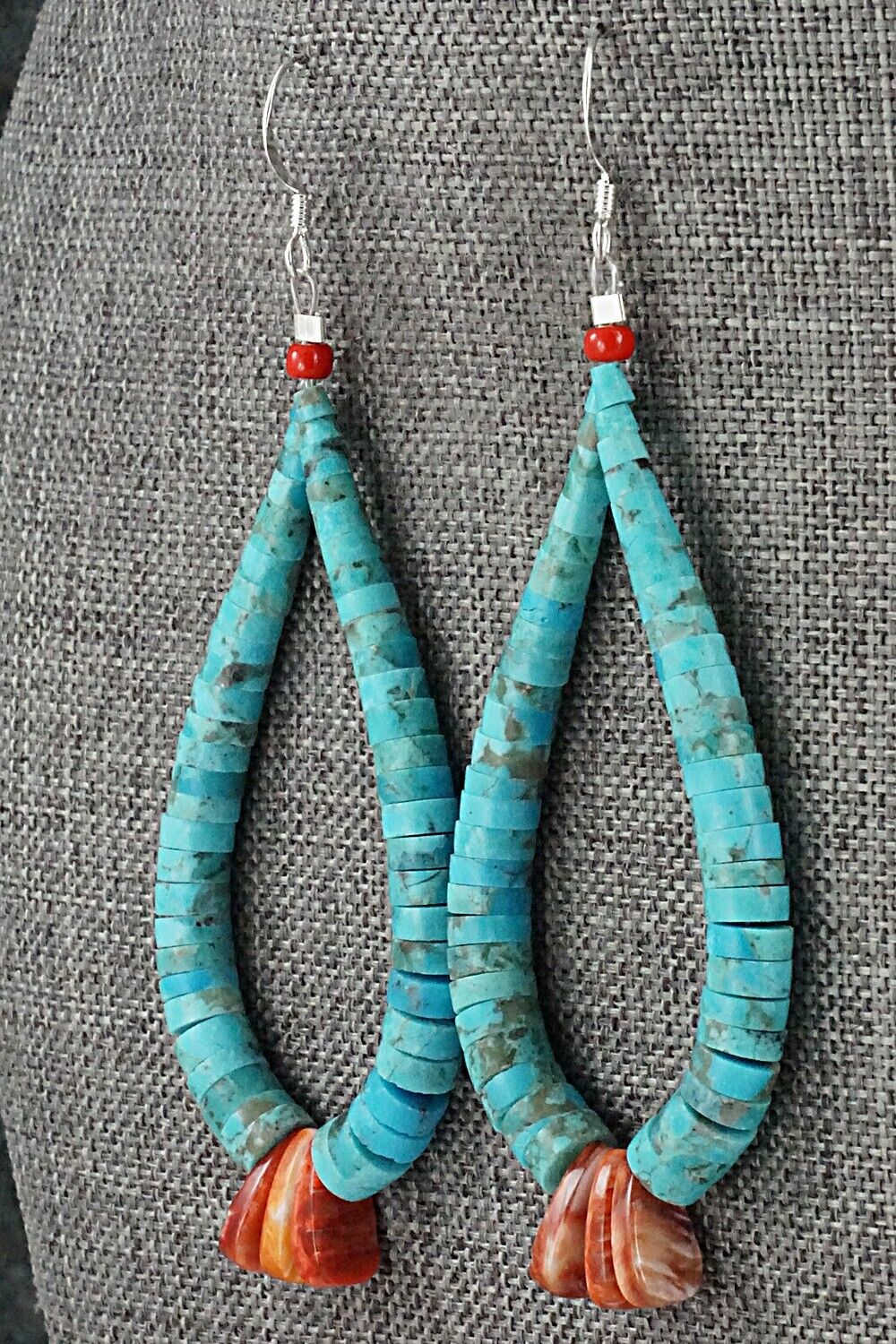 Spiny Oyster, Turquoise & Sterling Silver Earrings - Lupe Lovato