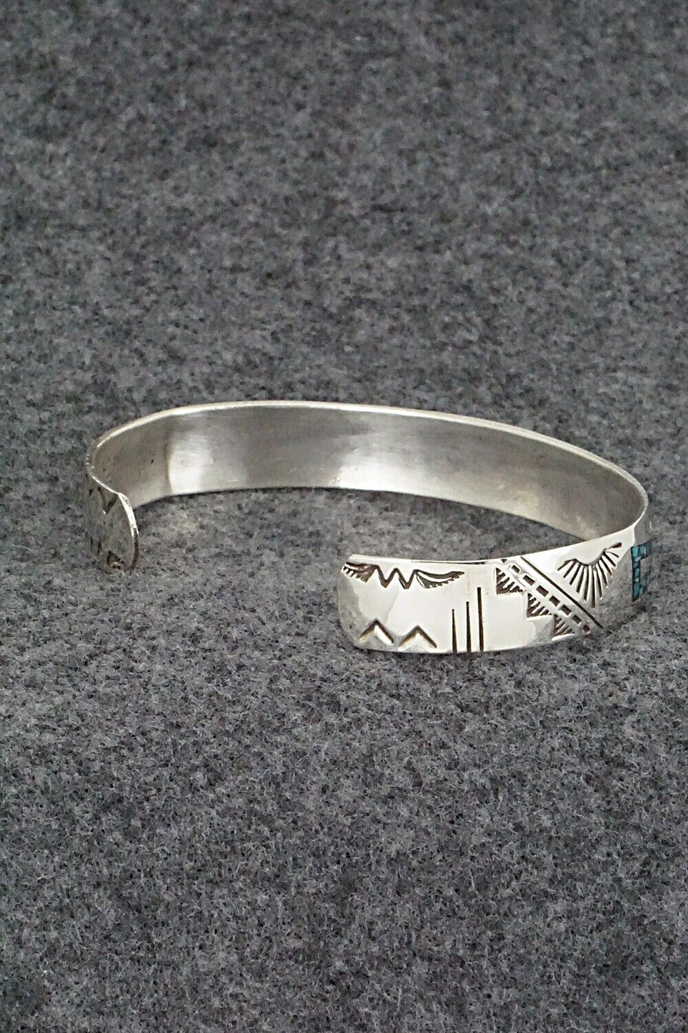 Turquoise, Coral Chip Inlay & Sterling Silver Bracelet - Joleen Yazzie