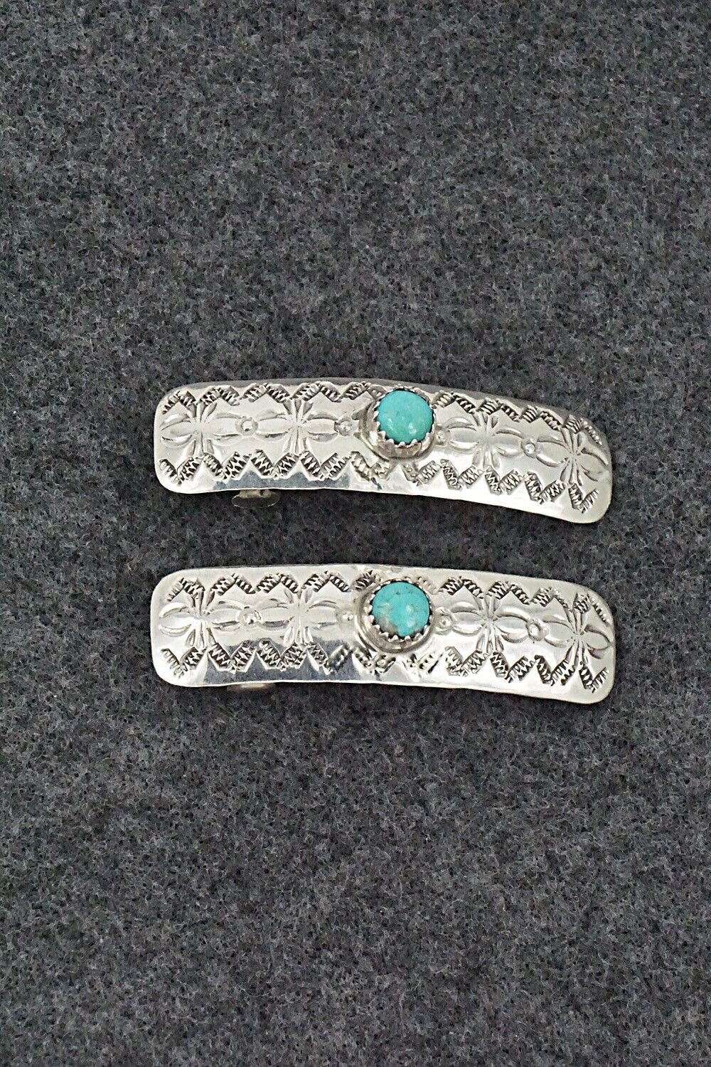 Turquoise & Sterling Silver Mini Hair Barrettes - Betty Laughing