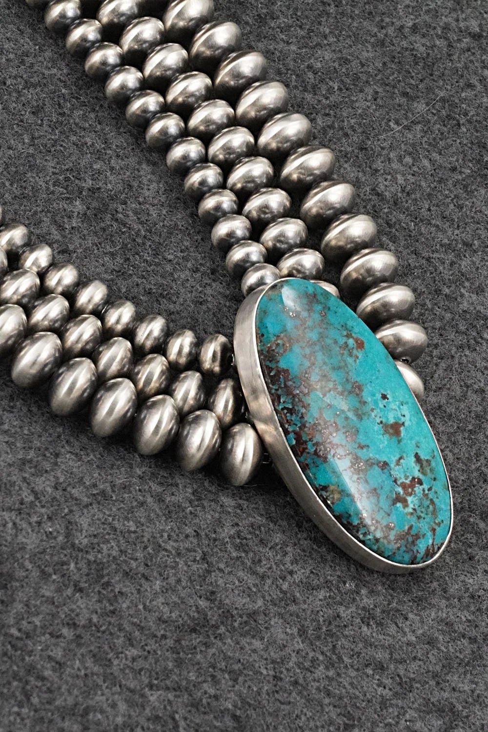 Turquoise & Sterling Silver Navajo Pearl Necklace - Gruber & Halwood