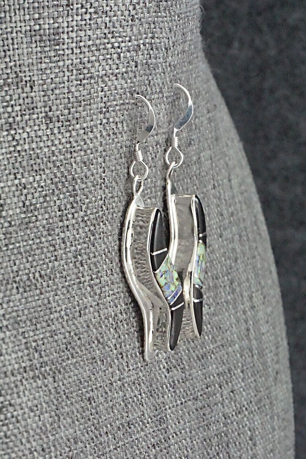 Onyx, Opalite & Sterling Silver Inlay Earrings - James Manygoats