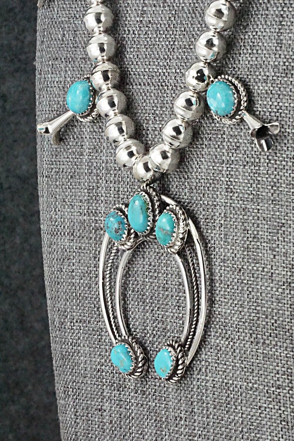 Turquoise & Sterling Silver Squash Blossom Necklace - Phil Garcia