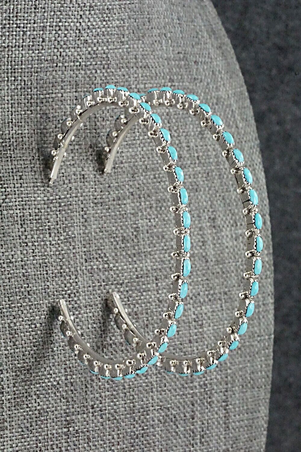 Turquoise & Sterling Silver Hoop Earrings - Thomacita
