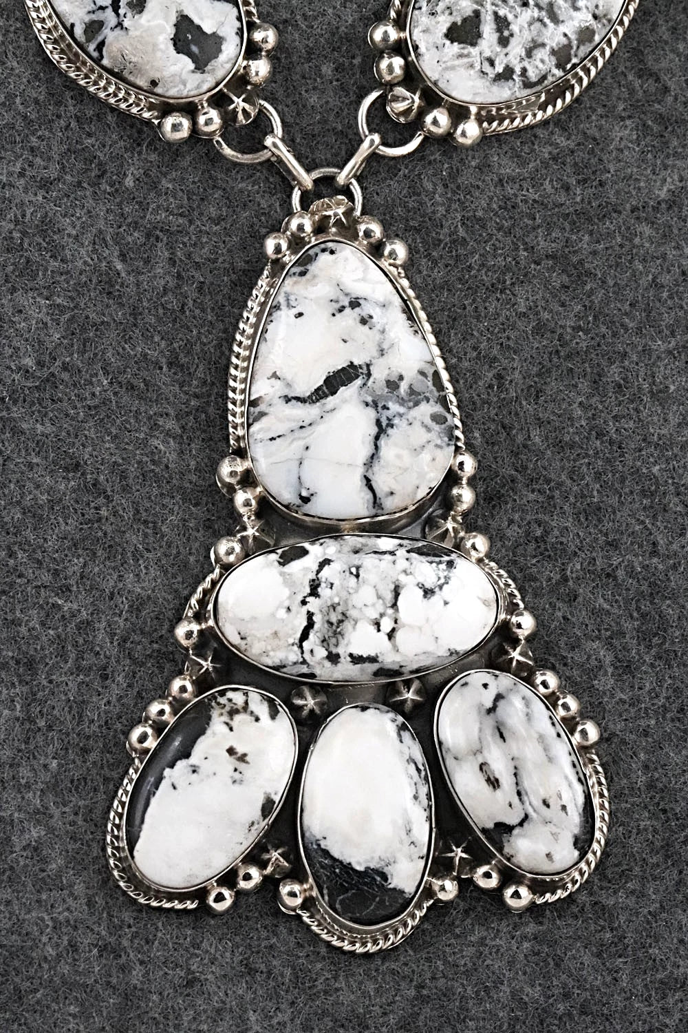White Buffalo & Sterling Silver Necklace and Earrings Set - Vernon Johnson