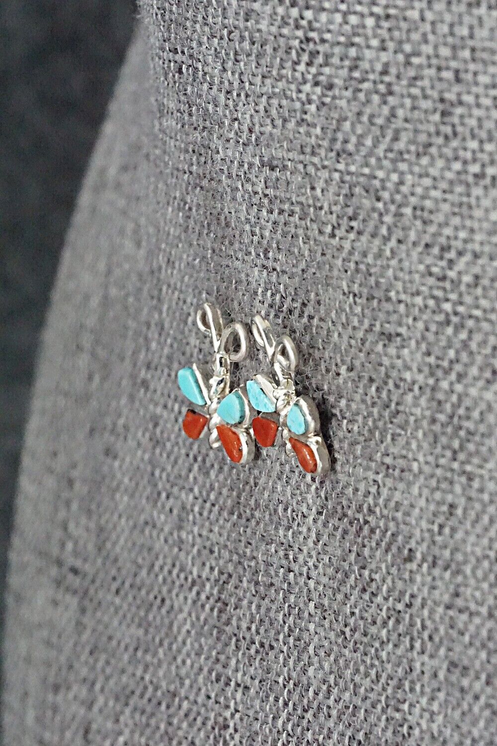 Turquoise, Coral & Sterling Silver Earrings - Francine Chapito