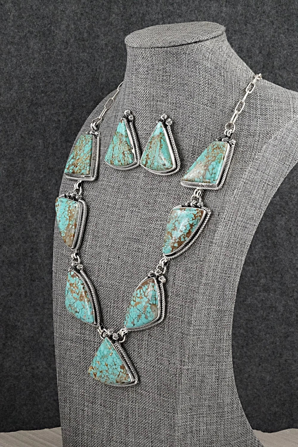 Turquoise & Sterling Silver Necklace and Earrings Set - Darrin Livingston