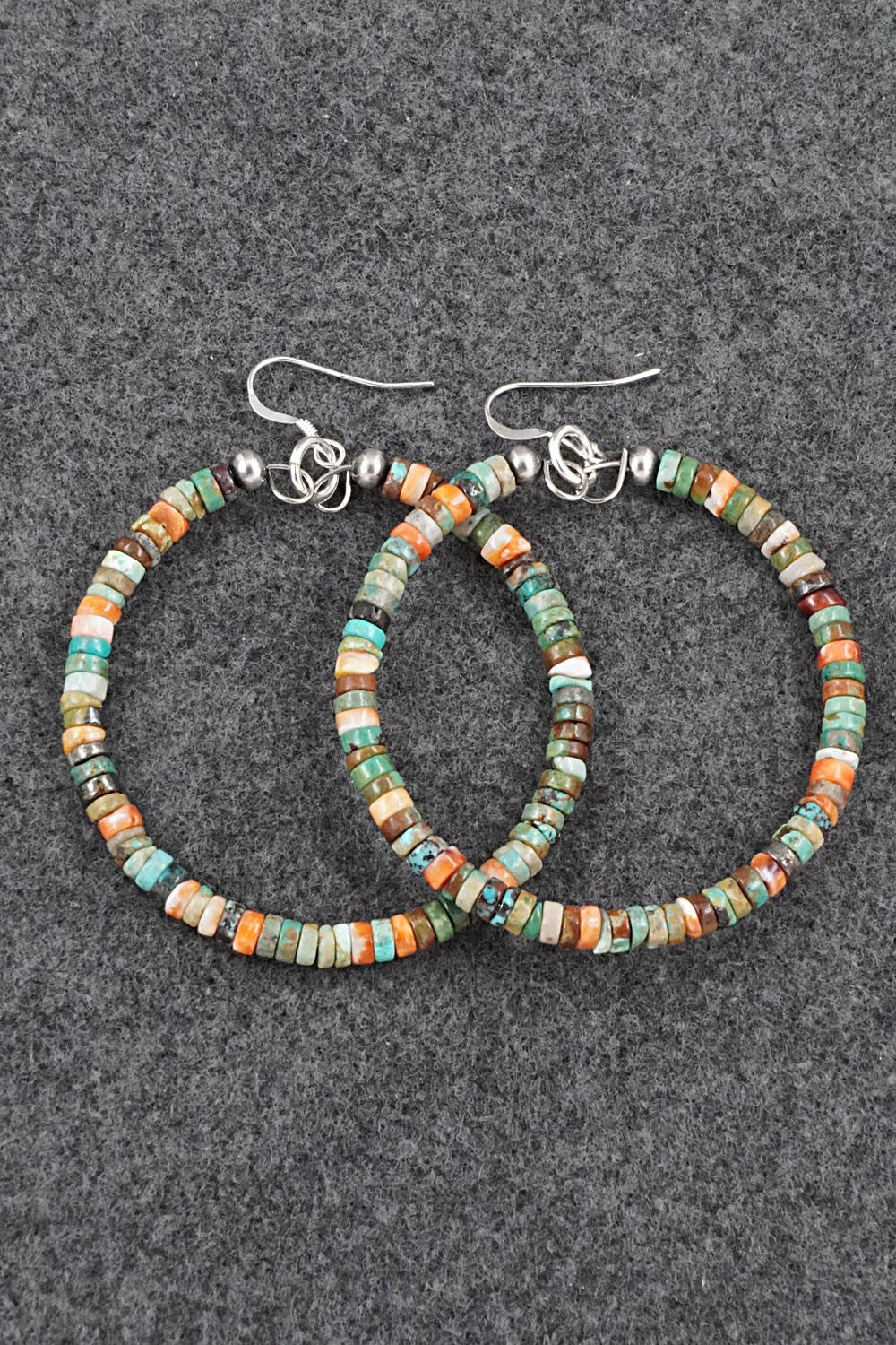 Turquoise, Spiny Oyster & Sterling Silver Earrings - Doreen Jake