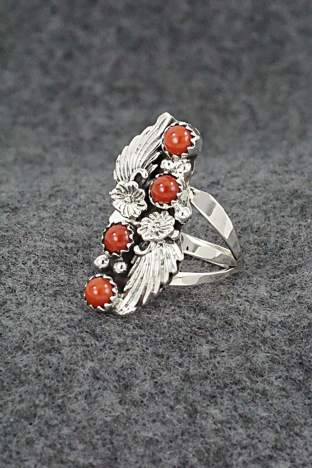 Coral & Sterling Silver Ring - Jerryson Henio - Size 7
