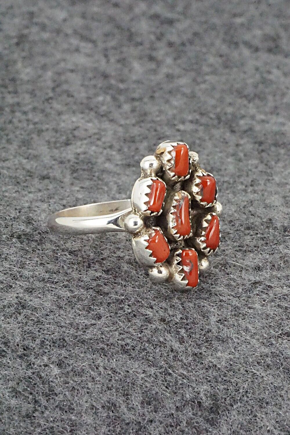 Coral & Sterling Silver Ring - Priscilla Reeder - Size 8.25