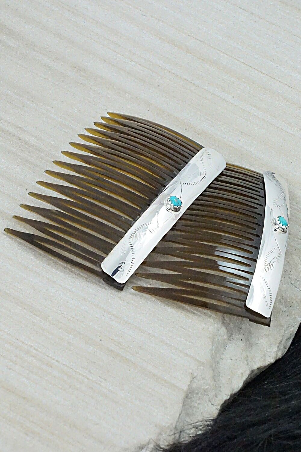 Turquoise & Sterling Silver Hair Combs - Randall Dalgai