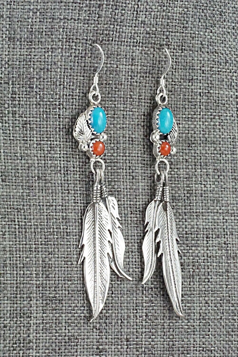 Turquoise, Coral & Sterling Silver Earrings - Annie Spencer