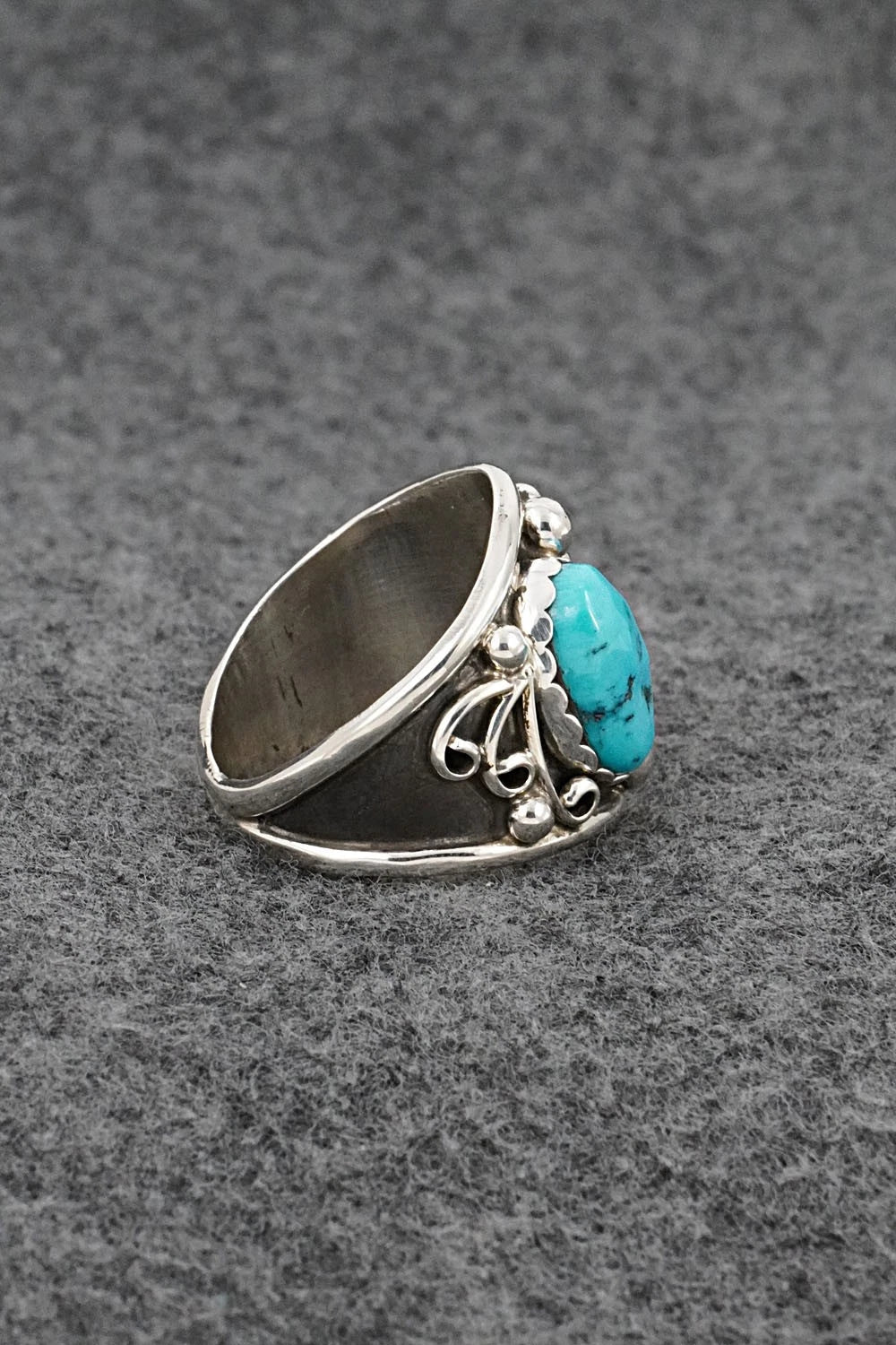 Turquoise, Coral & Sterling Silver Ring - Darrell Morgan - Size 10.5
