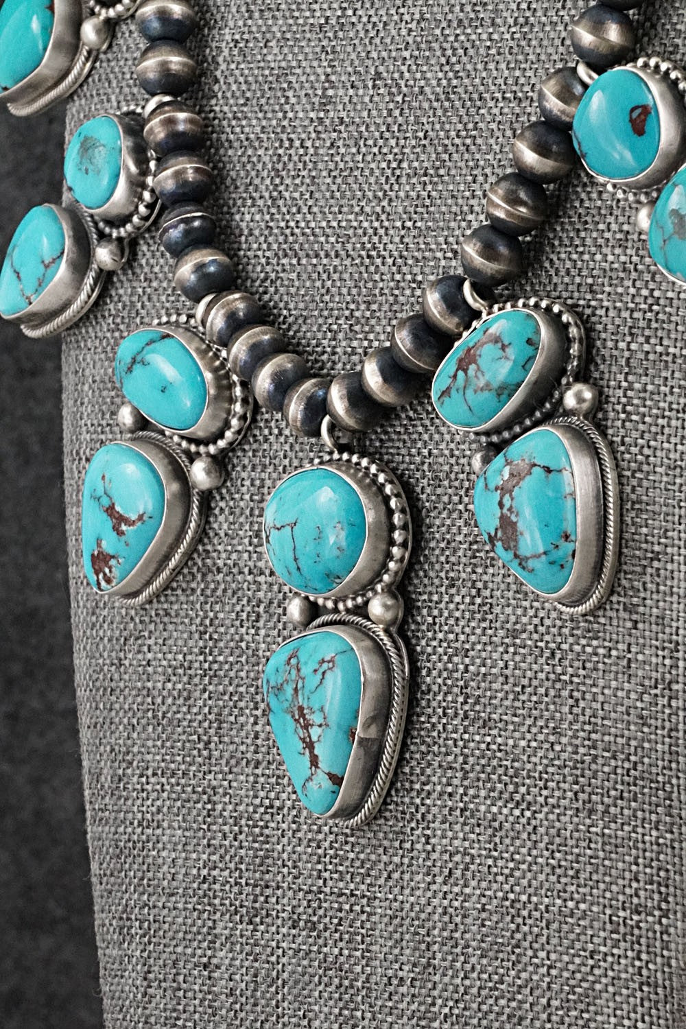 Turquoise & Sterling Silver Necklace and Earrings Set - Bobby Johnson