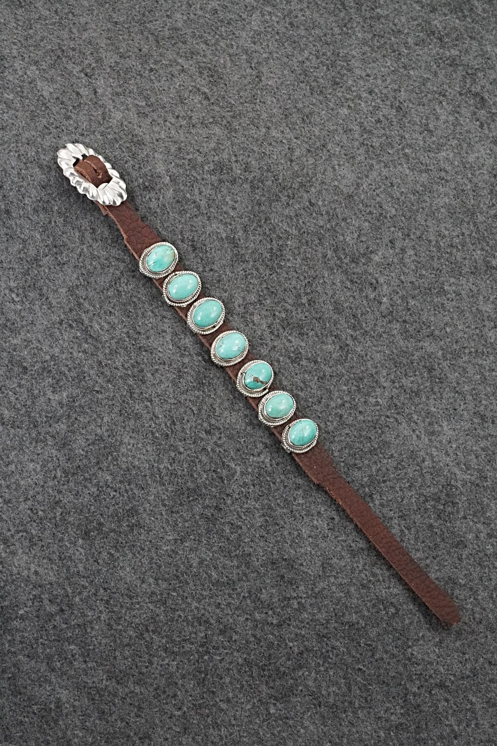Turquoise, Sterling Silver & Leather Bracelet - Rosita Charlie