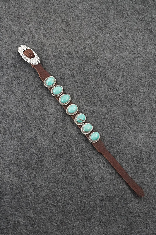 Turquoise, Sterling Silver & Leather Bracelet - Rosita Charlie