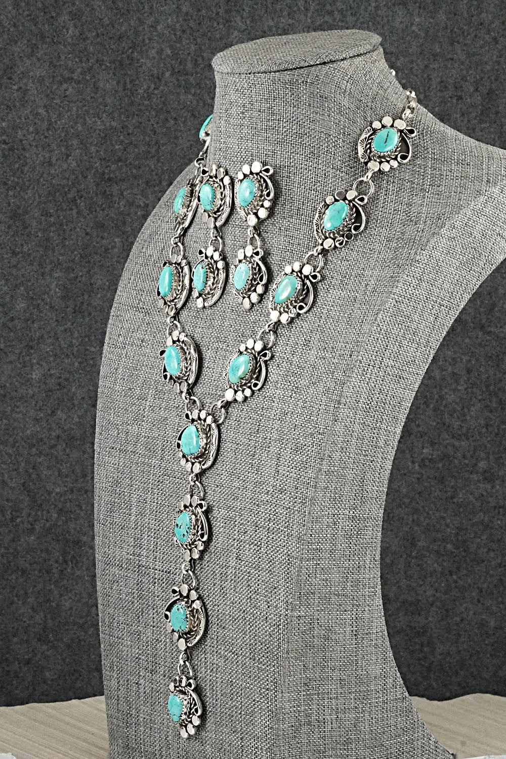 Turquoise & Sterling Silver Necklace and Earrings Set - Phil Nez