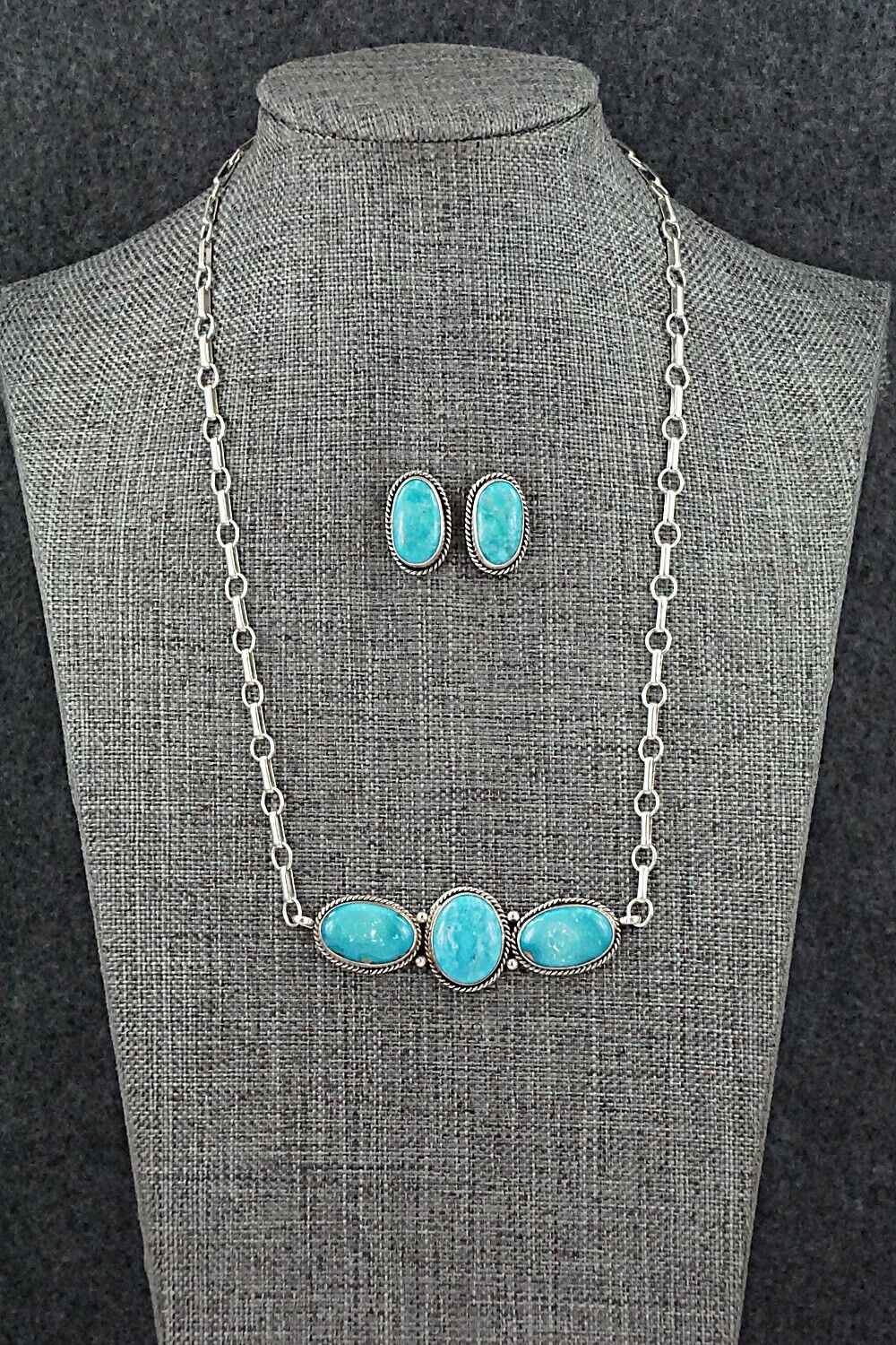 Turquoise & Sterling Silver Necklace and Earrings Set - Rena Begay