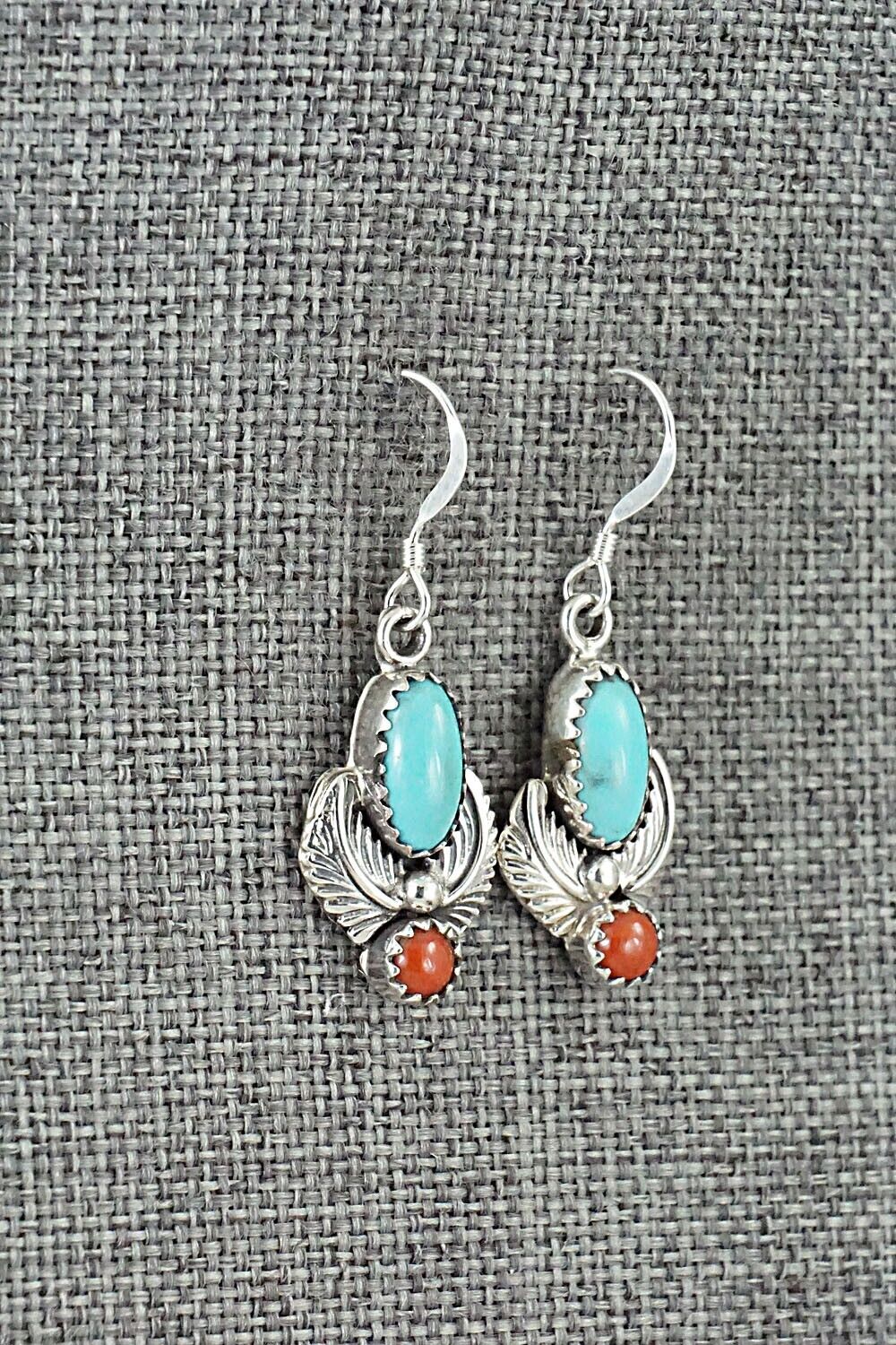 Turquoise, Coral & Sterling Silver Earrings - Emery Spencer