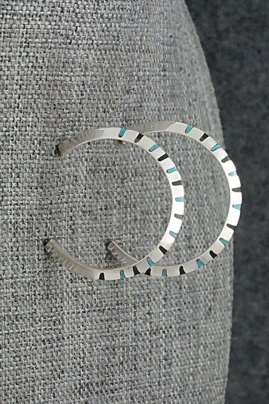 Turquoise, Onyx & Sterling Silver Earrings - Gilbert Weebothee