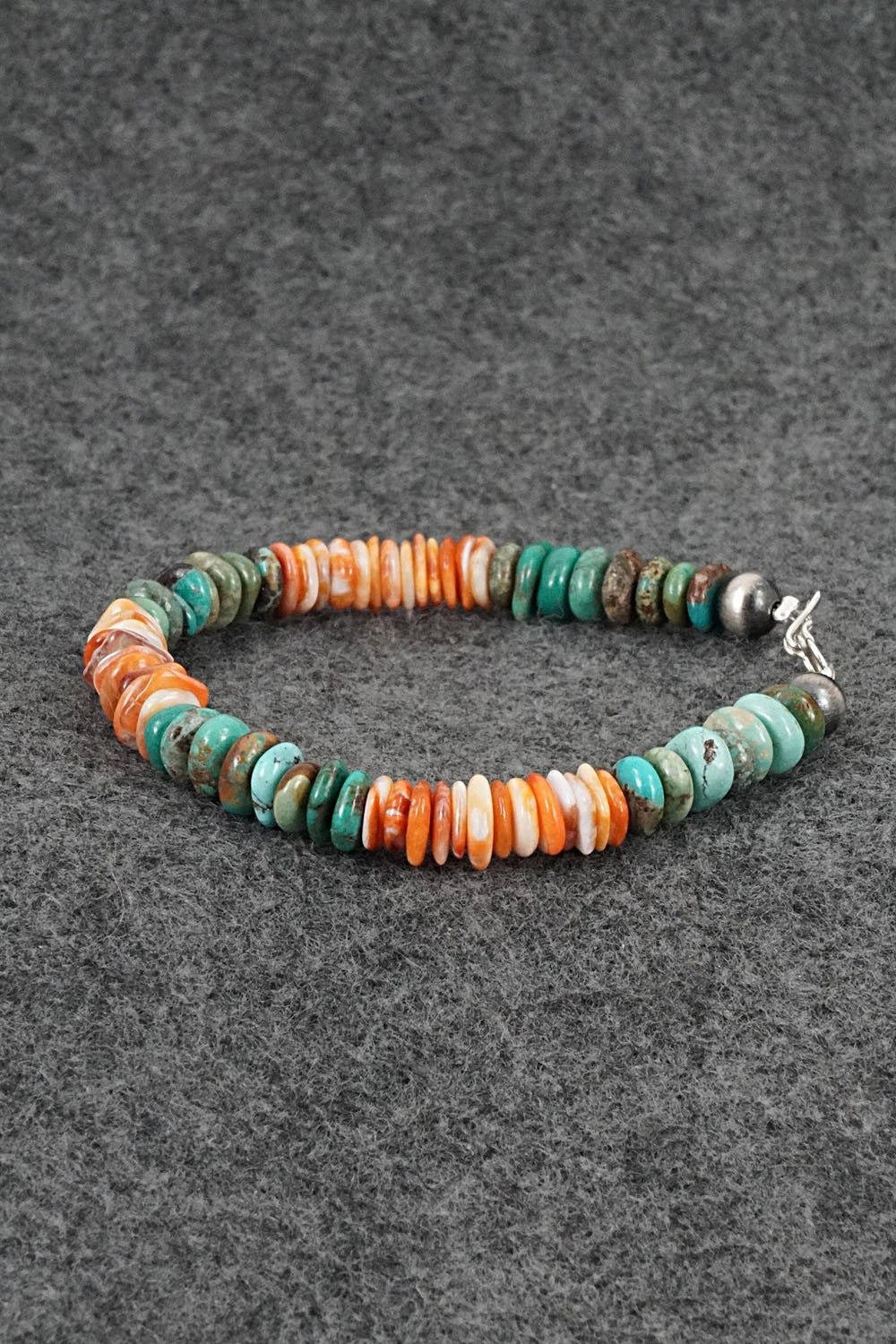 Turquoise, Spiny Oyster & Sterling Silver Bracelet - Doreen Jake