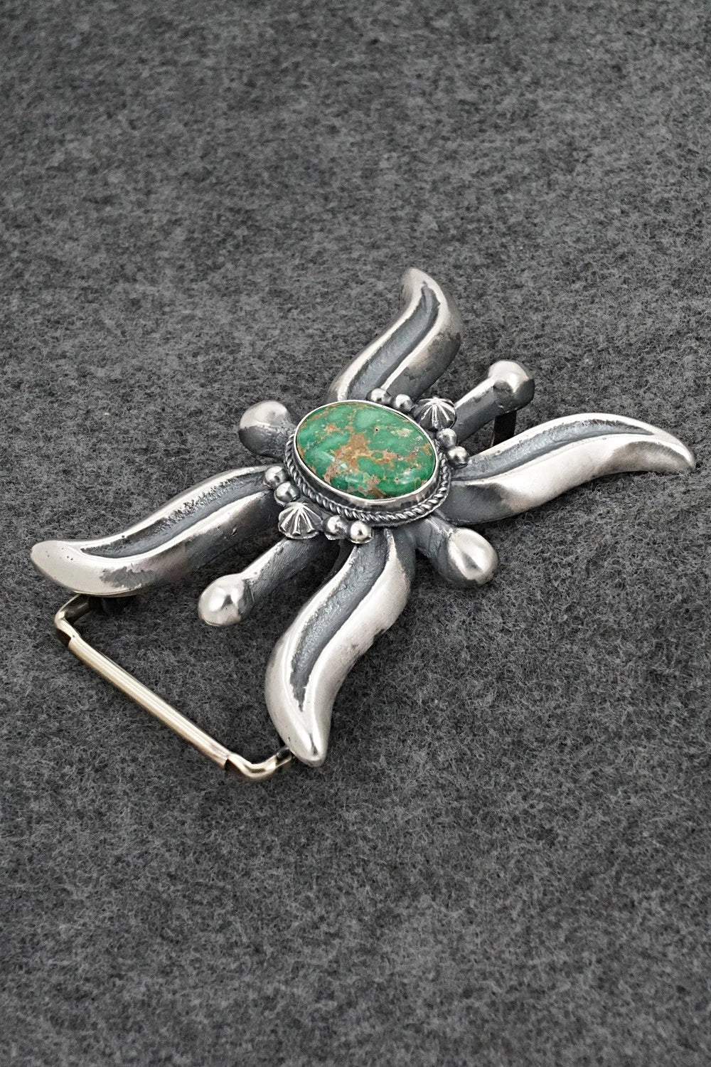Turquoise & Sterling Silver Belt Buckle - Harrison Bitsue
