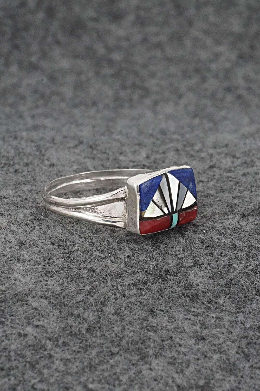 Multi-Stone & Sterling Silver Inlay Ring - Ola Eriacho - Size 14
