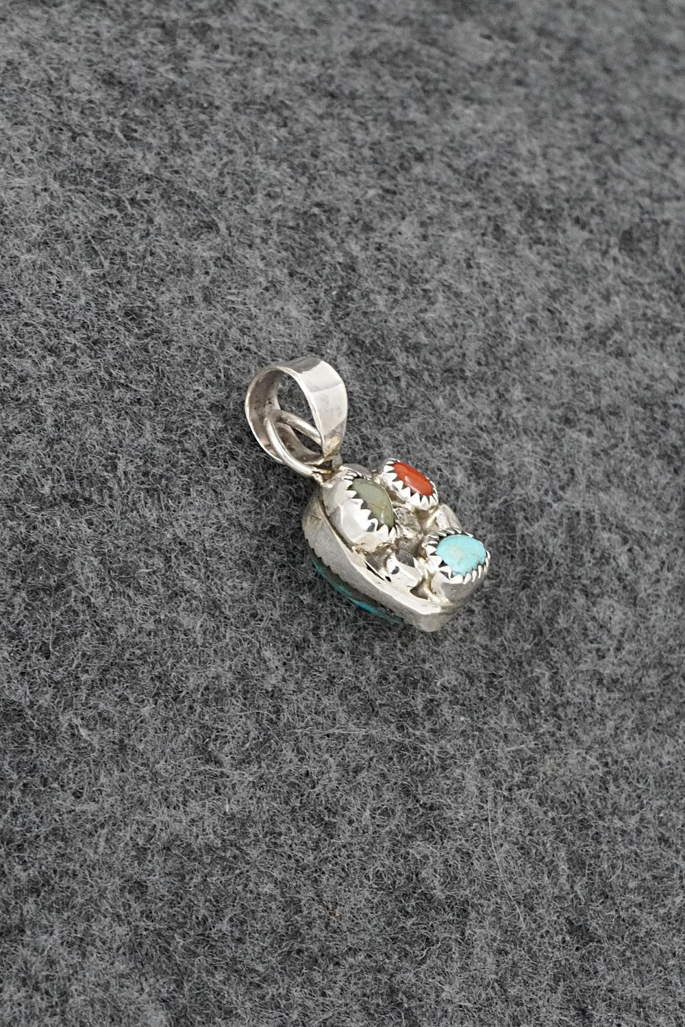 Turquoise, Coral & Sterling Silver Pendant - Priscilla Reeder