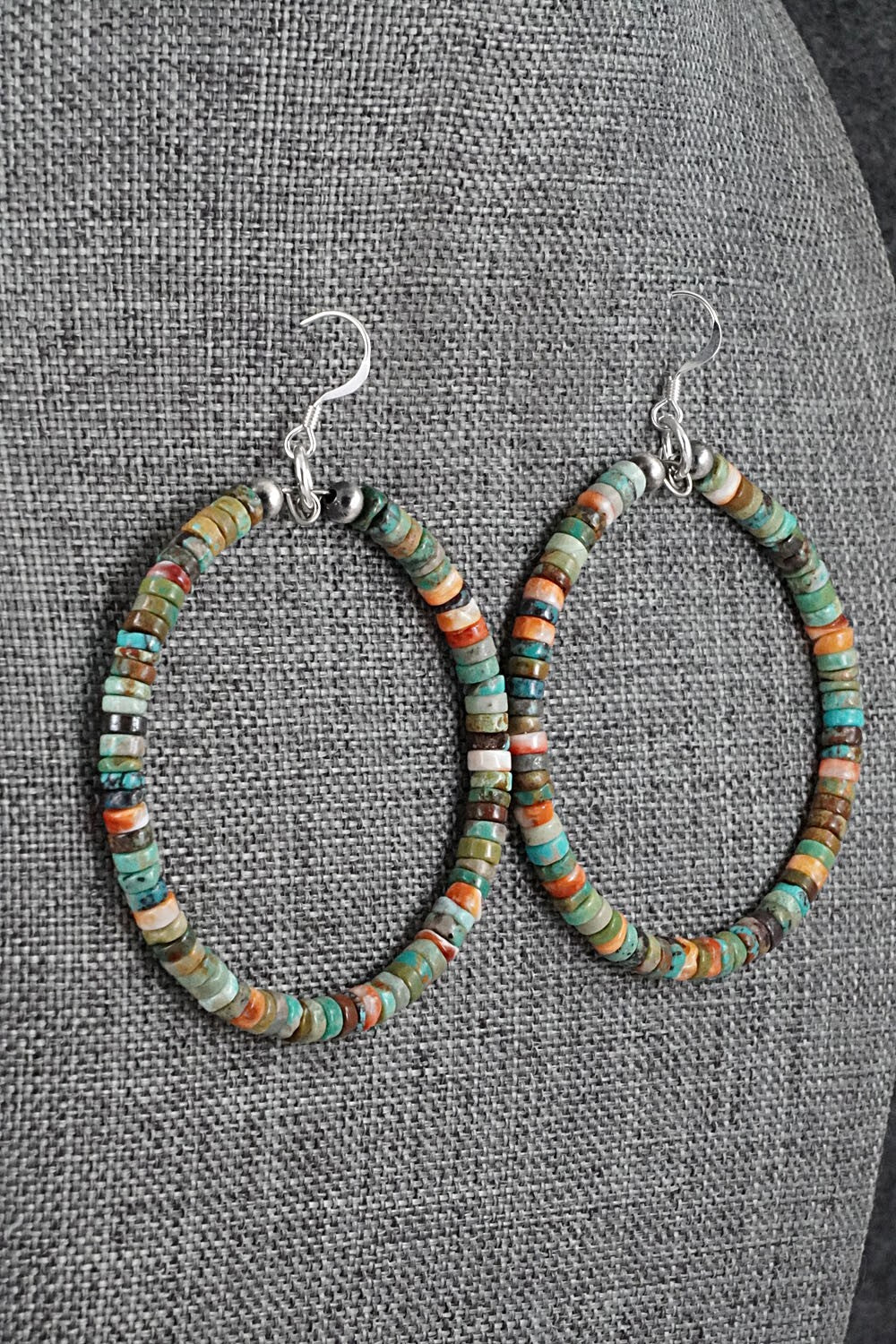 Turquoise, Spiny Oyster & Sterling Silver Earrings - Doreen Jake