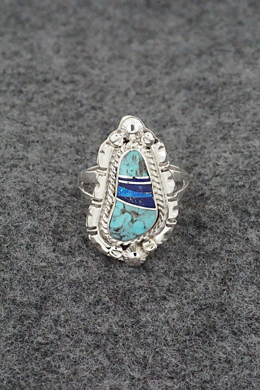 Turquoise, Lapis, Opalite & Sterling Silver Ring - James Manygoats - Size 7.5